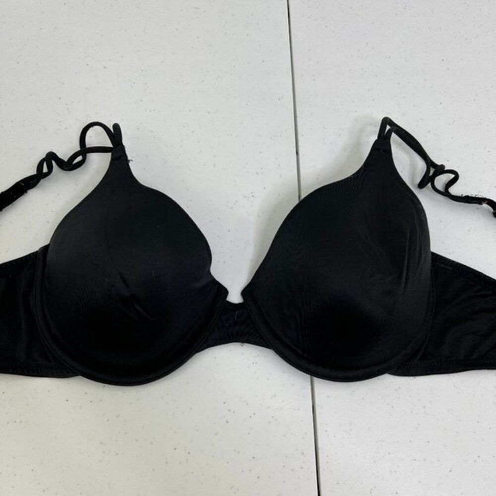 Victoria Secret 36D Bra Wire Black T Shirt Padded Satin‎ Look Solid Basic